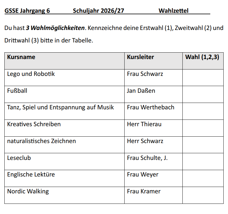 Wahlangebot GSSE6 im Schuljahr 26/27